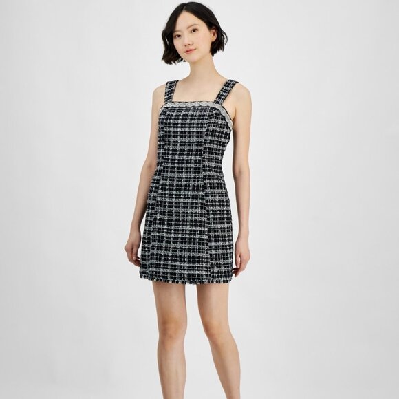 Tahari Tweed Embellished-Neck Sleeveless Dress – Black/Ivory | Size 12P NWT - Picture 2 of 5